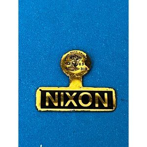 Original 1960's Richard Nixon Campaign Metal Tin Fold Over Pin Button Gold
